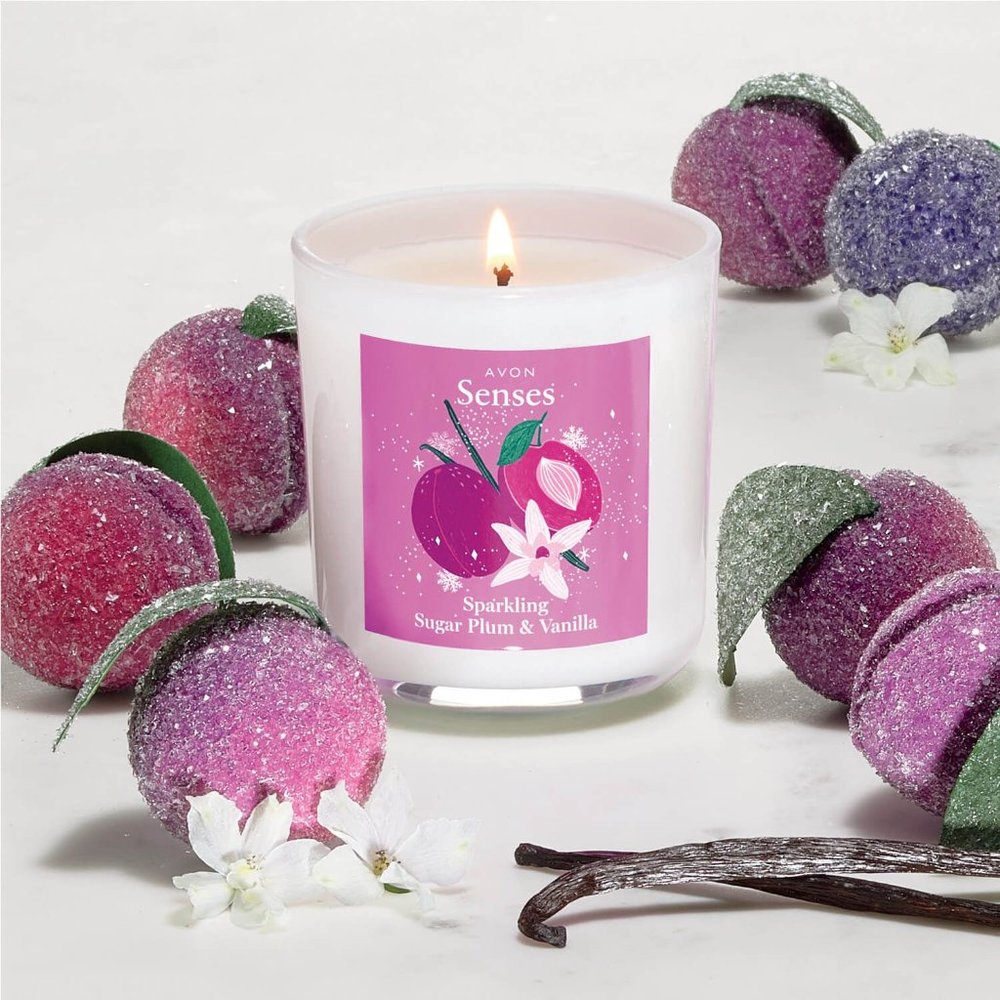 Avon Senses Sparkling Sugar Plum & Vanilla Single Wick Scented Candle